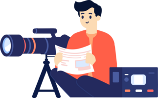 Hand Drawn male reporter character in flat style png