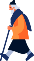 Hand Drawn Elderly characters walk with canes in flat style png