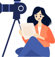 Hand Drawn female reporter character in flat style png