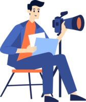 Hand Drawn male reporter character in flat style png