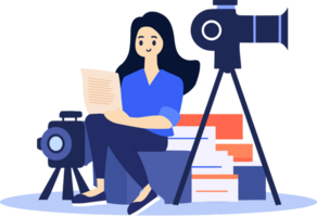 Hand Drawn female reporter character in flat style png