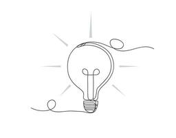 Continuous one line lamp bulb shape art decoration isolated vector illustration.