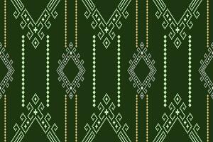 Green Cross stitch colorful geometric traditional ethnic pattern Ikat seamless pattern border abstract design for fabric print cloth dress carpet curtains and sarong Aztec African Indian Indonesian vector