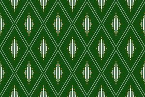 Green Cross stitch colorful geometric traditional ethnic pattern Ikat seamless pattern border abstract design for fabric print cloth dress carpet curtains and sarong Aztec African Indian Indonesian vector