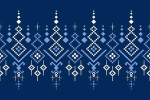 Indigo navy blue geometric traditional ethnic pattern Ikat seamless pattern border abstract design for fabric print cloth dress carpet curtains and sarong Aztec African Indian Indonesian vector