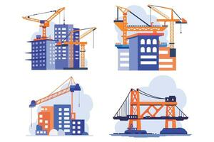 Hand Drawn Building with crane under construction in flat style vector