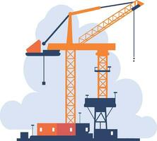 Hand Drawn Building with crane under construction in flat style vector