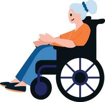 Hand Drawn Elderly character sitting in a wheelchair in flat style vector