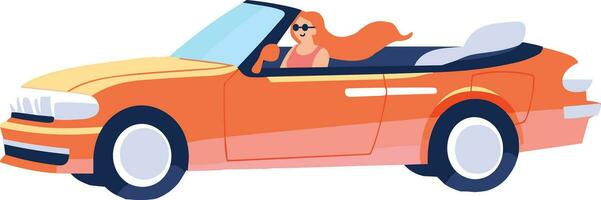 Hand Drawn Tourists drive convertibles car to the beach in flat style vector