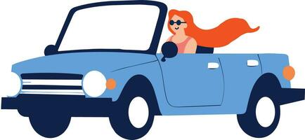 Hand Drawn Tourists drive convertibles car to the beach in flat style vector