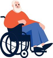 Hand Drawn Elderly character sitting in a wheelchair in flat style vector