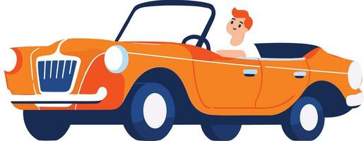 Hand Drawn Tourists drive convertibles car to the beach in flat style vector