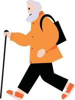 Hand Drawn Elderly characters walk with canes in flat style vector