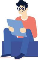 Hand Drawn Male character sitting and reading a book in flat style vector