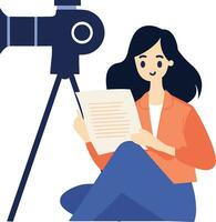 Hand Drawn female reporter character in flat style vector