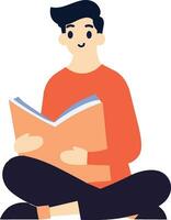 mano dibujado masculino personaje sentado y leyendo un libro en plano estilo vector
