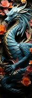 Japanese dragon, in the style of detailed multi-layered compositions, close-up, colorful bright bookmark. ai generative art photo