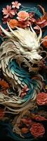 Japanese dragon, in the style of detailed multi-layered compositions, close-up, colorful bright bookmark. ai generative art photo