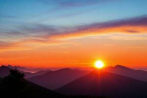 montaña siluetas a puesta de sol. ai generativo Pro foto