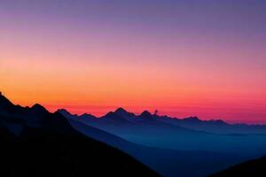 mountain silhouettes at sunset. AI Generative Pro Photo