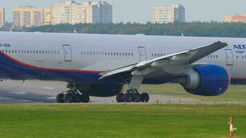 MOSCOW, RUSSIAN FEDERATION SEPTEMBER 12, 2020 - Aeroflot Boeing 777 VQ BQM taxiing to runway for departure video