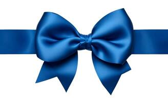 Blue ribbon and bow isolated on white background. Generative AI photo
