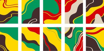 Collection of multicolored abstract paintings against white background vector