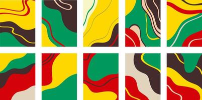 Collection of multicolored abstract paintings against white background vector