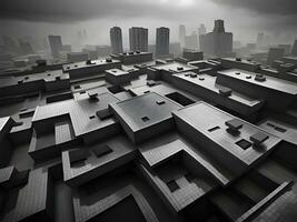 3d rendering of a pollution city in black and white photo