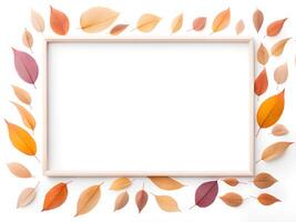 empty frame made with autumn leaves background photo