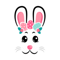 cartoon bunny masks with pink ears and flowers on white isolated background png