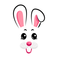 cartoon bunny masks with pink ears and flowers on white isolated background png