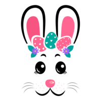 cartoon bunny masks with pink ears and flowers on white isolated background png