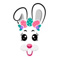 cartoon bunny masks with pink ears and flowers on white isolated background png