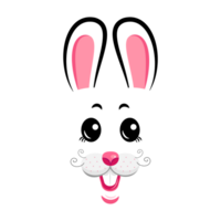 cartoon bunny masks with pink ears and flowers on white isolated background png