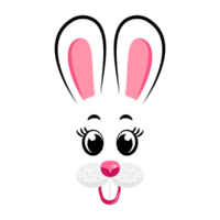 cartoon bunny masks with pink ears and flowers on white isolated background png