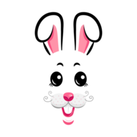 cartoon bunny masks with pink ears and flowers on white isolated background png