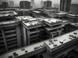 3d rendering of a pollution city in black and white photo