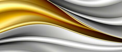 abstract 3d background of silver and gold wave fabric. generative ai photo