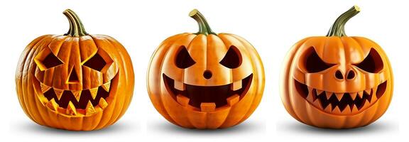 collection of halloween pumpkin elements, isolated on white background, generative ai photo