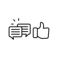 likes with comment icon line symbol. Dialog chat and hand approve sign. social media communication with thumb gesture and box writing message. Vector illustration. Design on white background. EPS10