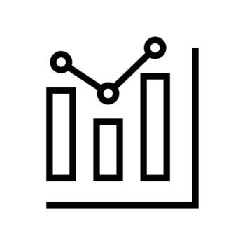 Analytic icon line. Two Bar chart analyzing static profit sale product. Financial and data statistic infographic. Diagram in progress marketing Vector illustration. Design on white background. EPS10