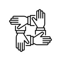 Four hands support each other. concept of teamwork collaboration thin line. Support Business friendship and partnership sign. Alliance cooperation Vector illustration Design on white background EPS10