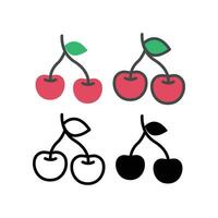 Two sweet Cherries fruit. Fresh and ripe Cherry twins with a leaf. Red berries food, organ, vegan, vegetarian icon. Vector illustration. Design on white background. EPS10