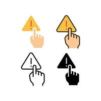 Index finger touch triangle warning symbol with exclamation mark inside for no manage hand sign. Finger, gesture, hand, interaction, warning icon Vector illustration Design on white background. EPS10