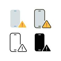 Concept of hazard or error notification in mobile phone. Warning about spam, secure connection. malware attack notification mobile, phone, icon. Vector illustration. Design on white background EPS10