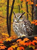 hermosa búho en el otoño bosque foto