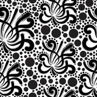 Black vector seamless pattern. Brush style floral motives. Black paint illustration with abstract branches and leaves
