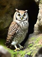 close up owl in a cave at forest photo