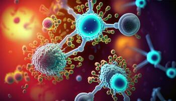 Magnified molecular structure of bacteria causing disease on glowing background photo